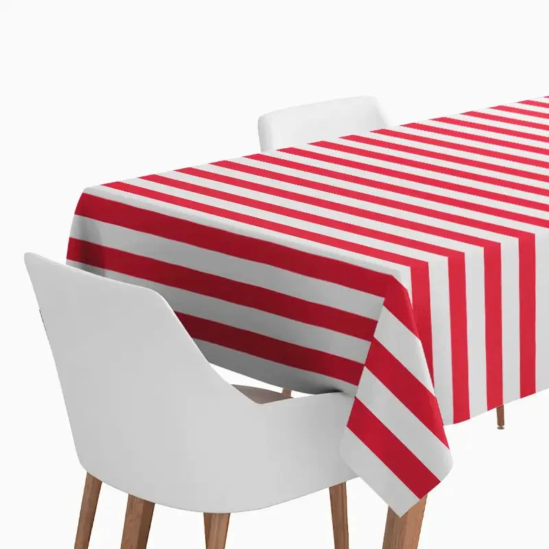 Toalha de mesa básica de plástico às riscas em vermelho e branco
