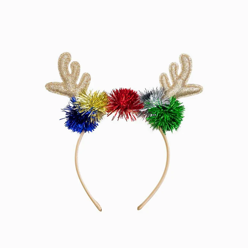 Tiara de rena com pompom multicolorido