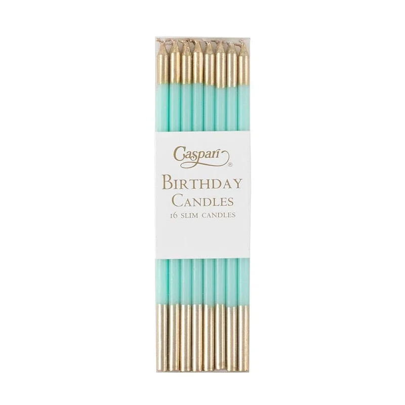 Velas largas bicolor verde agua / 16 ud.