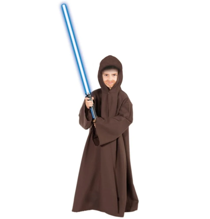 Fato de túnica Jedi castanho com capuz