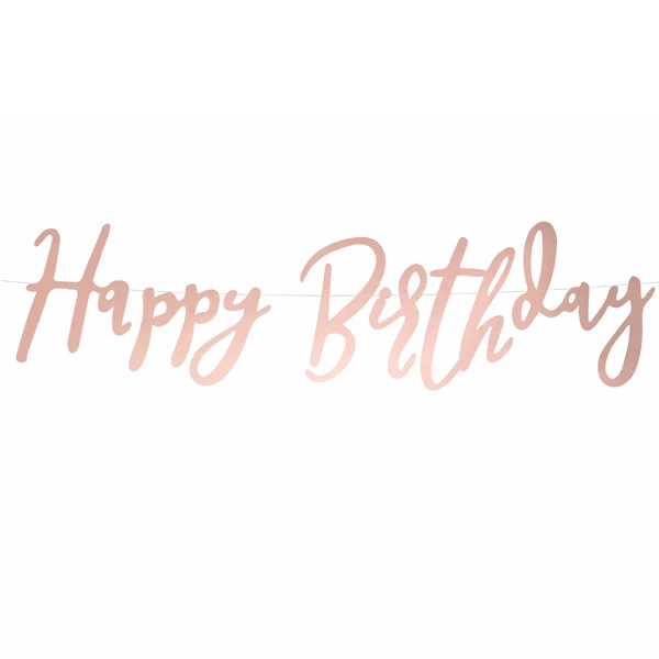 Grinalda caligrafia Happy Birthday rose gold