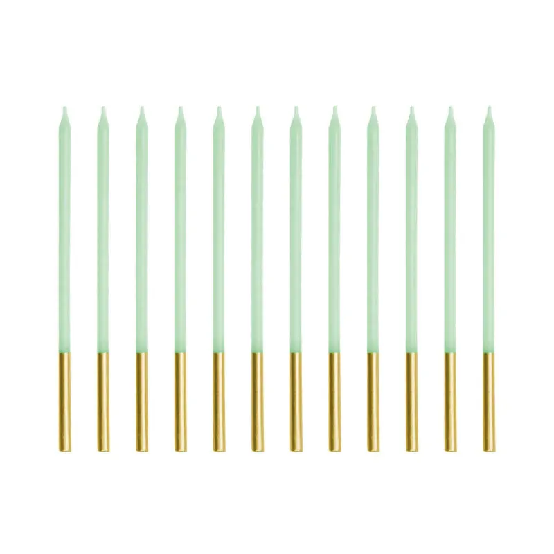 Velas básicas longas de dois tons na cor menta / 12 unidades.