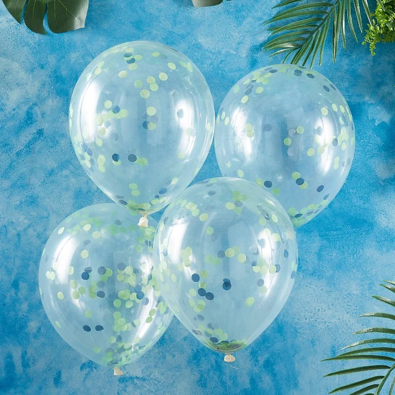 Globo confeti azul y verde / 5 uds.