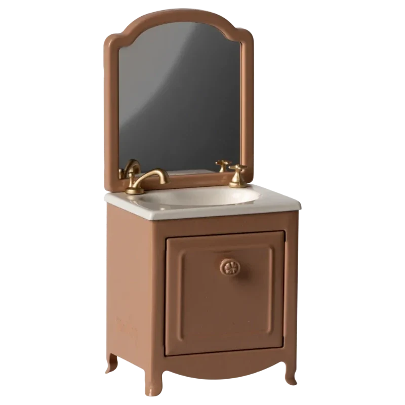 Lavabo aparador marrón con espejo miniatura ratón Maileg