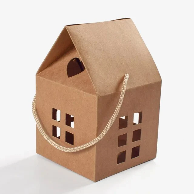 Caja casita Kraft con asa DIY