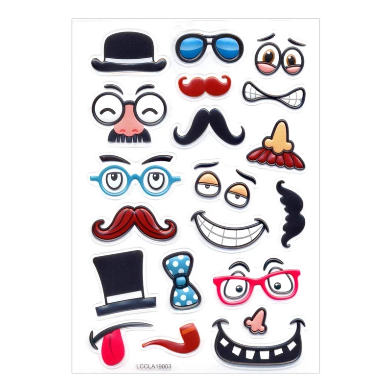 Art.9470 Calcomanía Bigotes/Ojos Varios Tamaños 1 Planilla (aprox 20pz)
