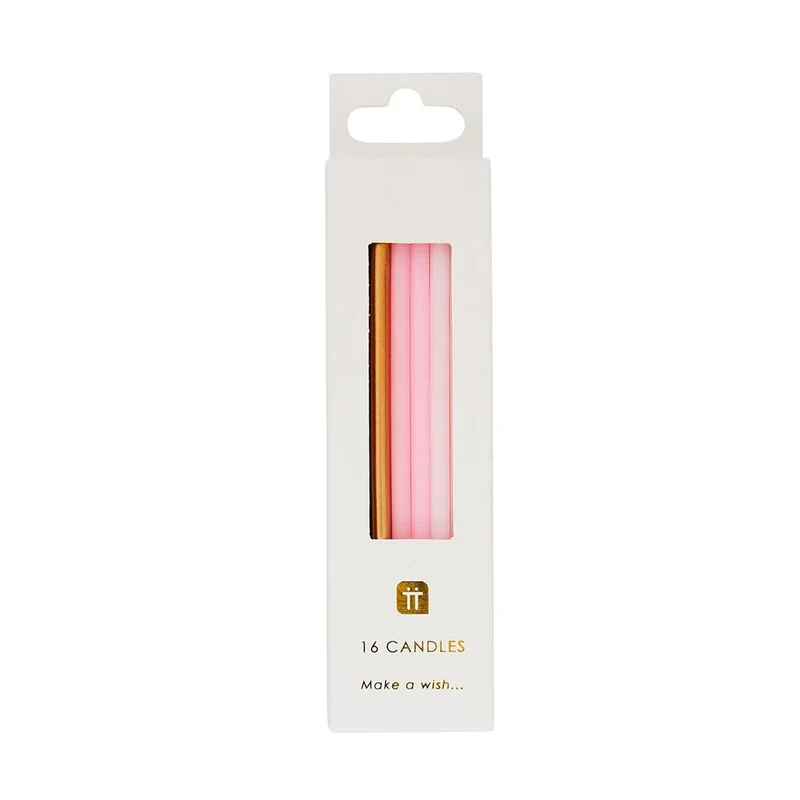 Velas rosa y dorado M / 16 ud.