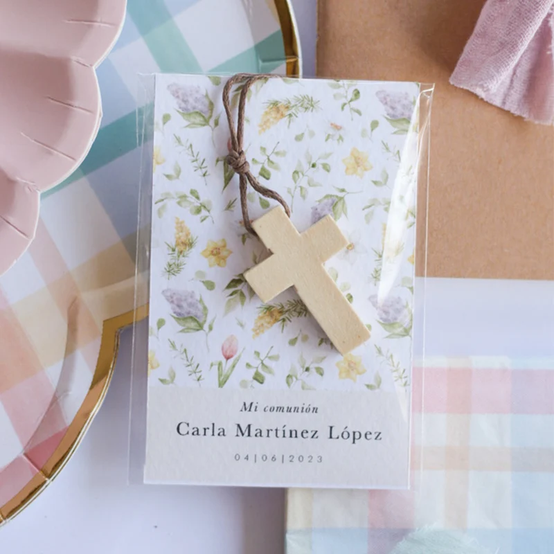Collar cruz madera personalizada Spring Pastel / 6 uds.
