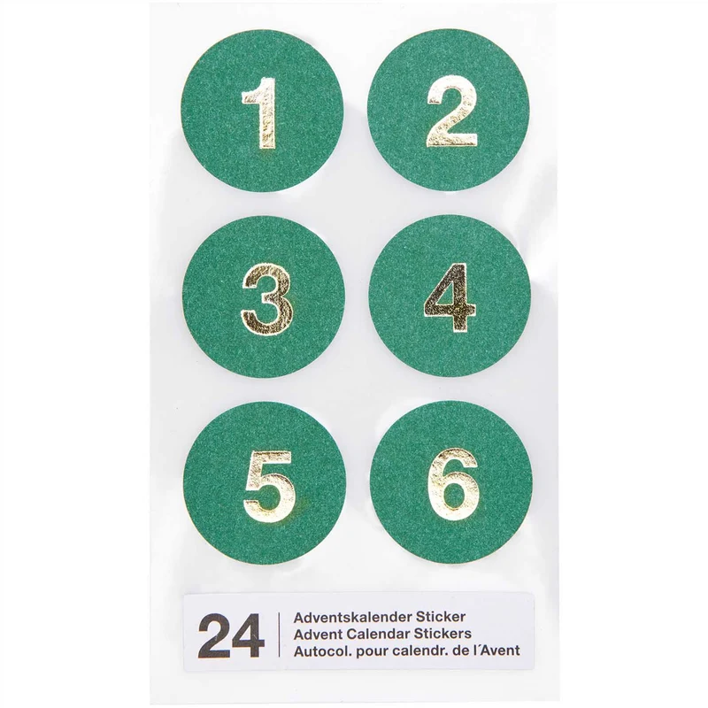Autocolantes com números verdes do calendário de advento