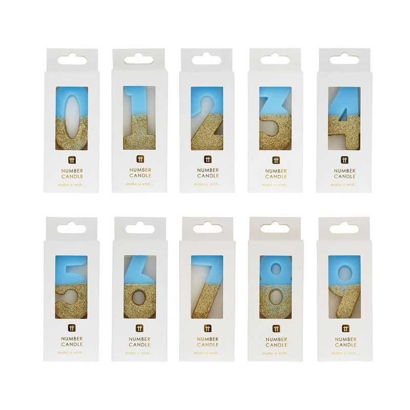 Velas de número azul brilhante
