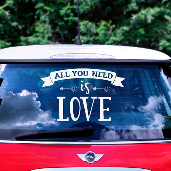 Autocolante de carro de casamento "Tudo o que precisa".