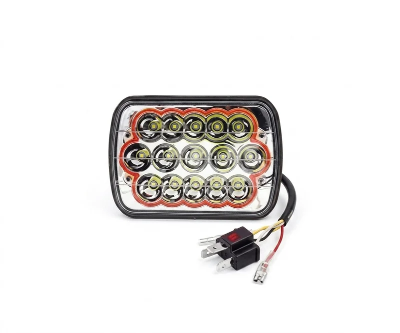 Unidad Faro LED 5x7" Rectangular Lupa y Ojo de Ángel Rojo [PRECIO UNITARIO]