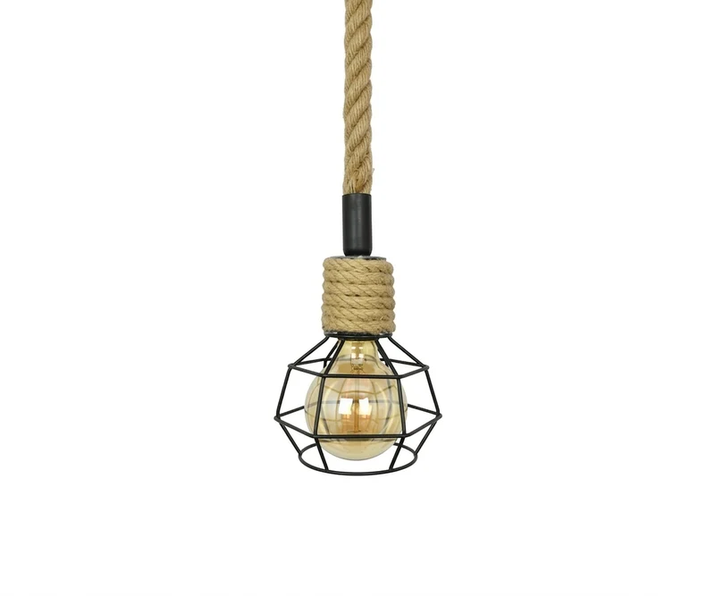 Lámpara Colgante de Metal y Cáñamo Estilo Industrial Vintage