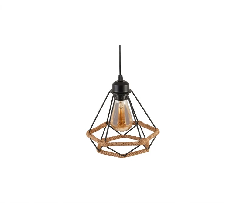 Lámpara Colgante Industrial Diamante con Cuerda de Yute