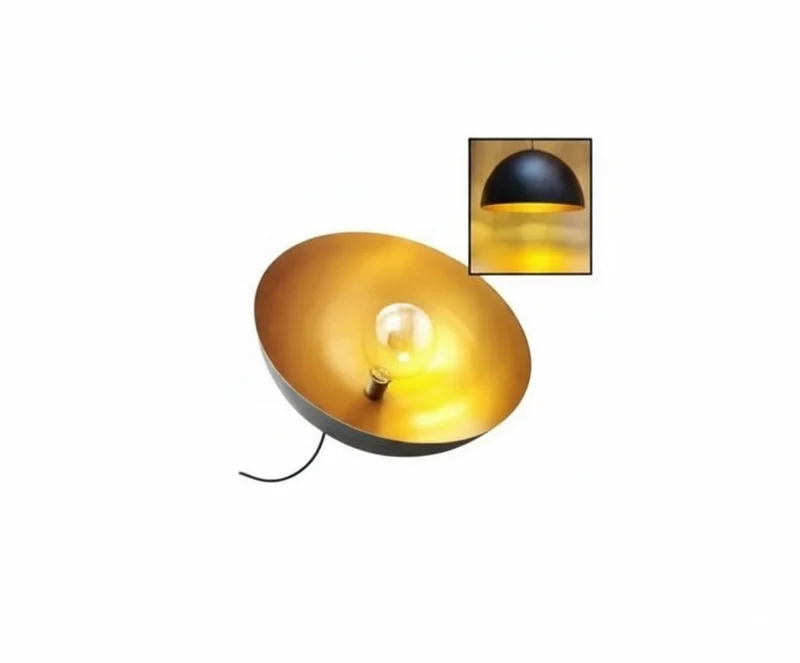 Lámpara Colgante Cúpula Moderna Negro Mate e Interior Dorado