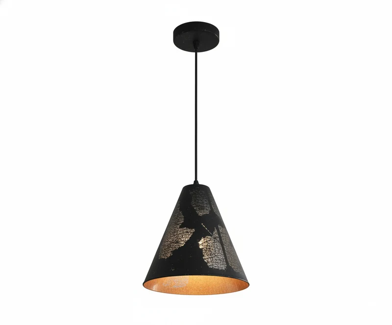 Lámpara Colgante Mística Diseño de Follaje Calado y Acabado Negro Mate