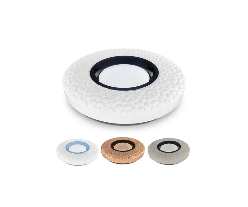 Plafón LED Tricolor Moon Stone 15" - Efecto Piedra Lunar y Aro Negro SEO