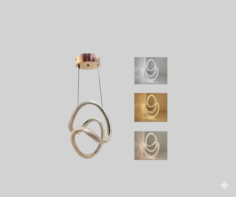 Lámpara Decorativa Colgante LED Lazo de Cristal Gold Iluminación Efecto Joya Tricolor