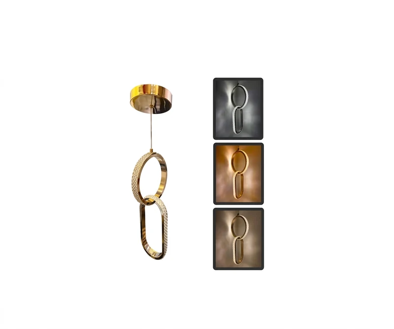 Lámpara Colgante Doble Anillo Diamante - Oro Espejo LED Tricolor