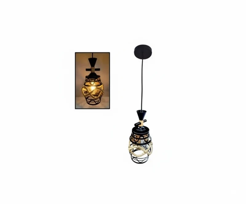 Lámpara Colgante Forja Vintage Estilo Rústico Industrial con Cuerda (Diseño Barril)