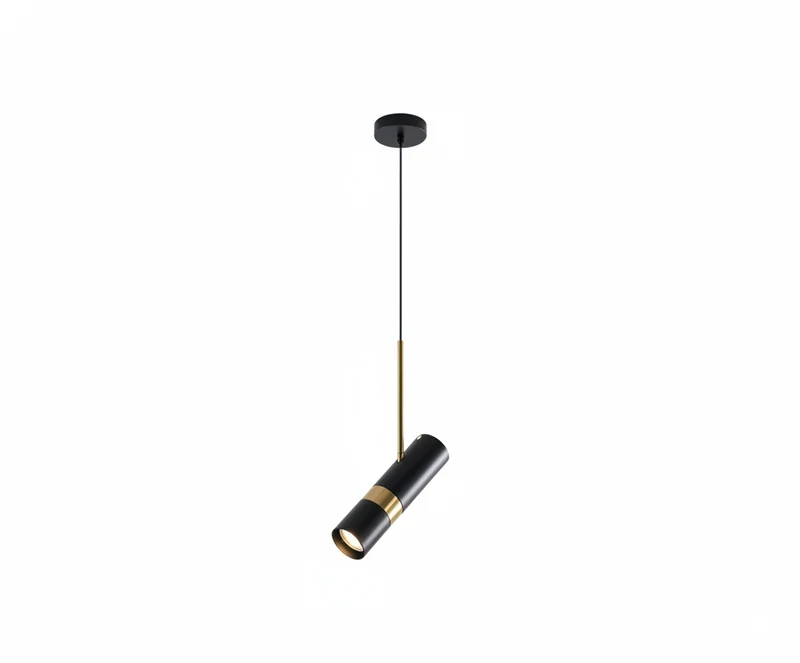 Lámpara Colgante Cilindro - Foco Dirigible Negro y Oro Minimalista