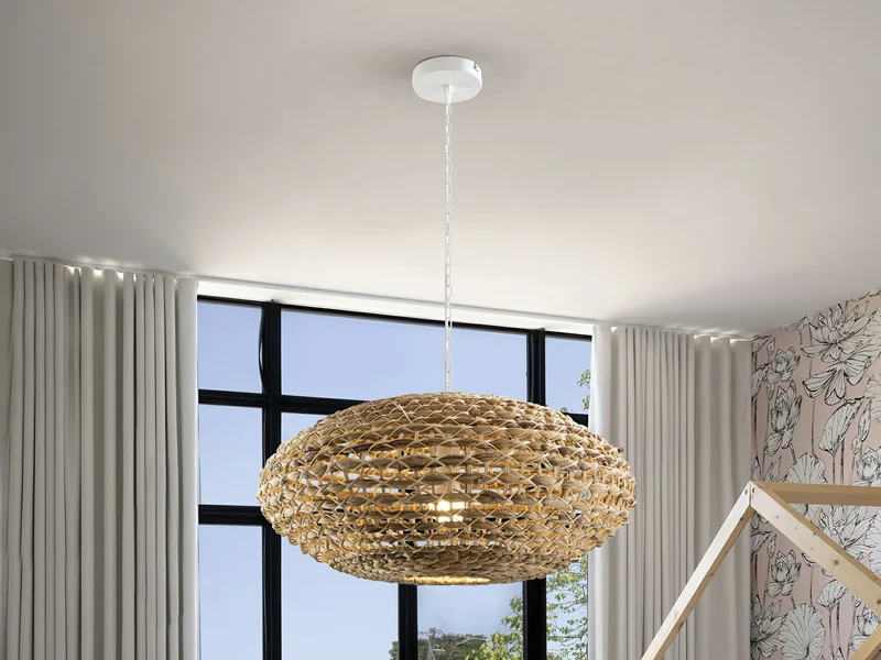 Lámpara de techo colgante Schuller Nana 1 luz blanco y natural ratán Ø60cm