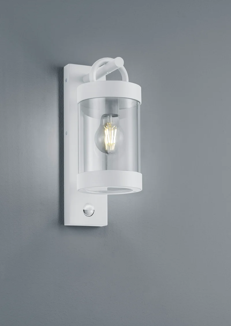 Aplique de exterior Trio Sambesi blanco mate con sensor movimiento IP44 33cm 204169131