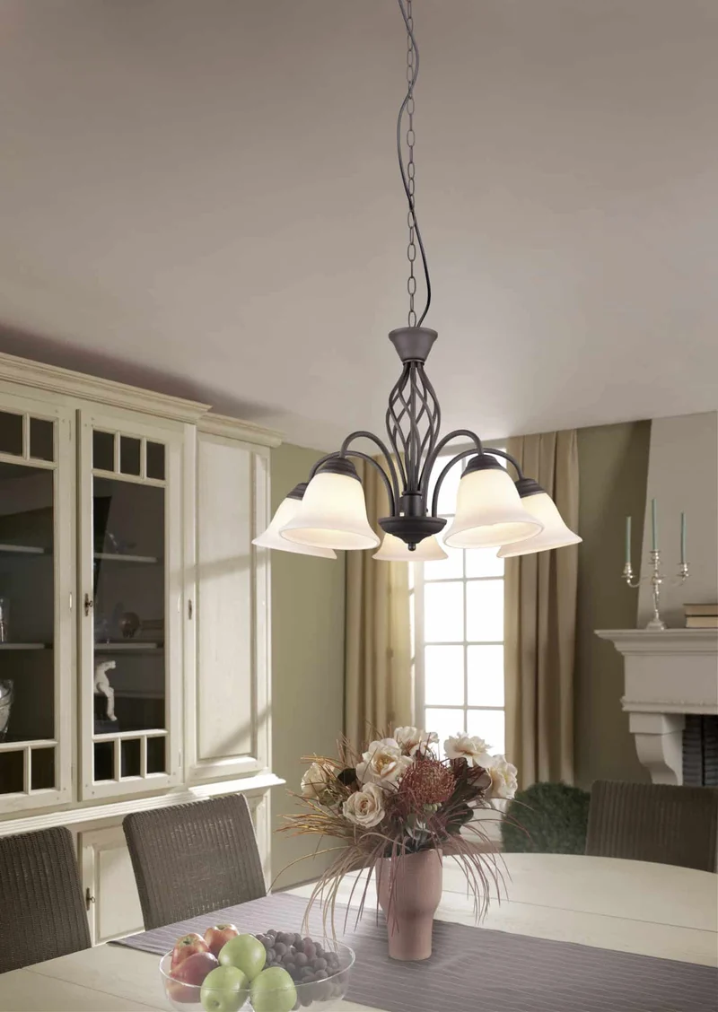 Lámpara Trio Rustica 5 luces óxido Ø60cm 1