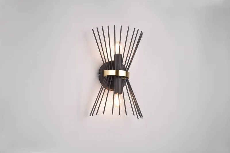 Aplique de pared Trio Rod 2 luces negro y dorado arriba y abajo 31cm R21532080