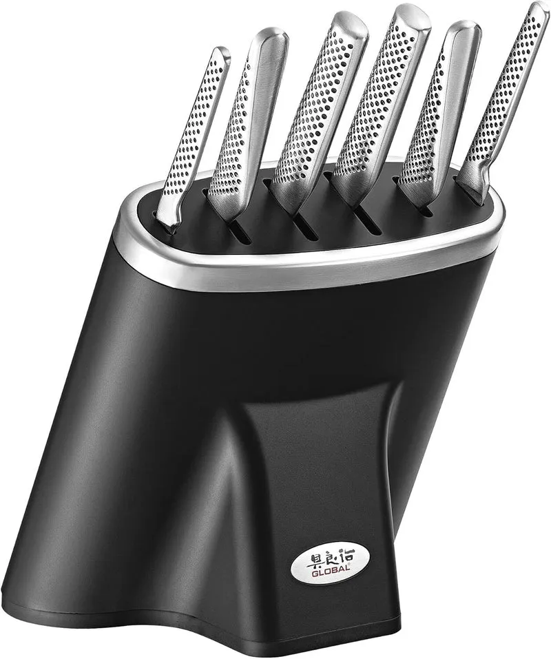 Global Zeitaku 7pc Japanese Knife Block Set Made in Japan in Black