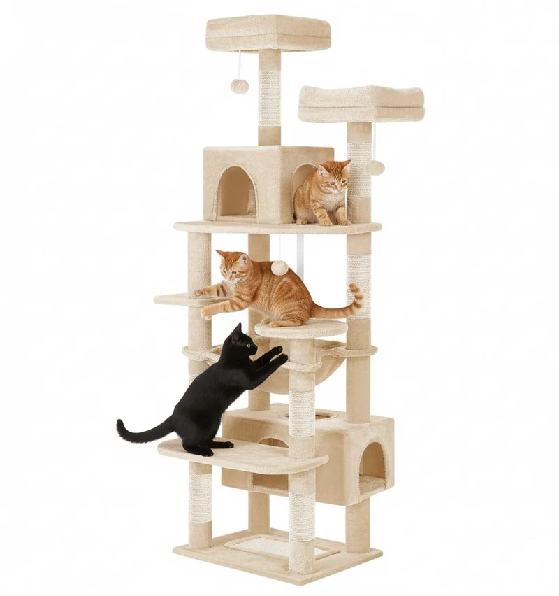 Natural CARLA HOME 180cm Cat Tree Tower for Cats with Plush Perches