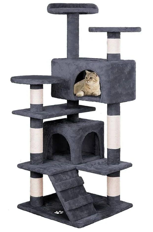 Dark Grey CARLA HOME 134cm Cat Tree Tower for Cats with Plush Perches