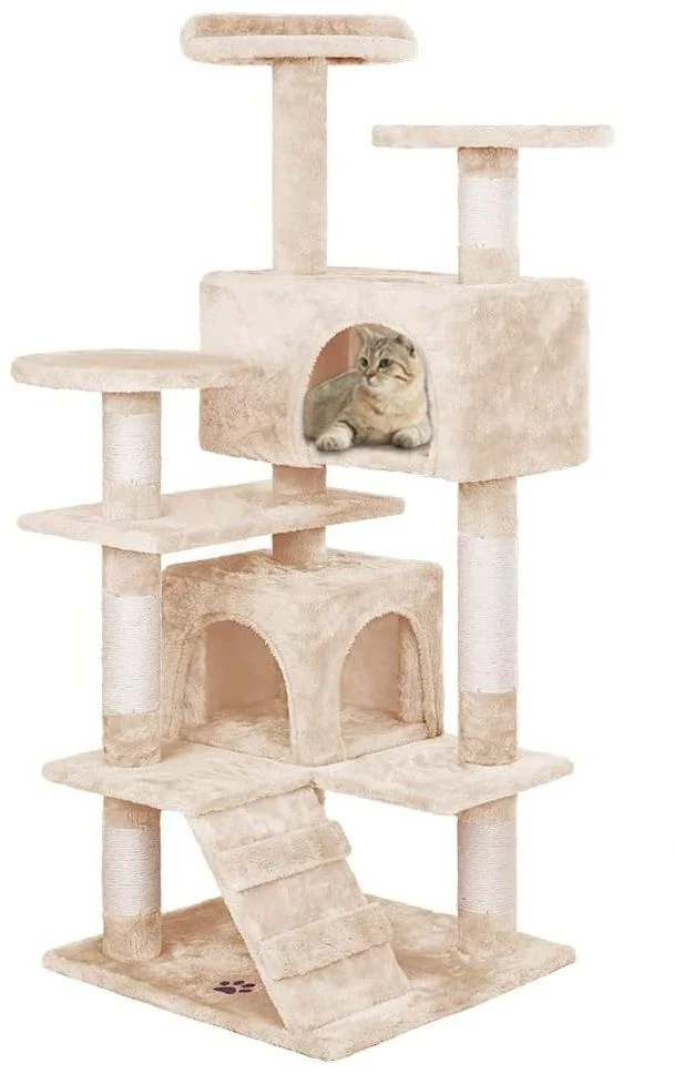 Natural CARLA HOME 134cm Cat Tree Tower for Cats with Plush Perches