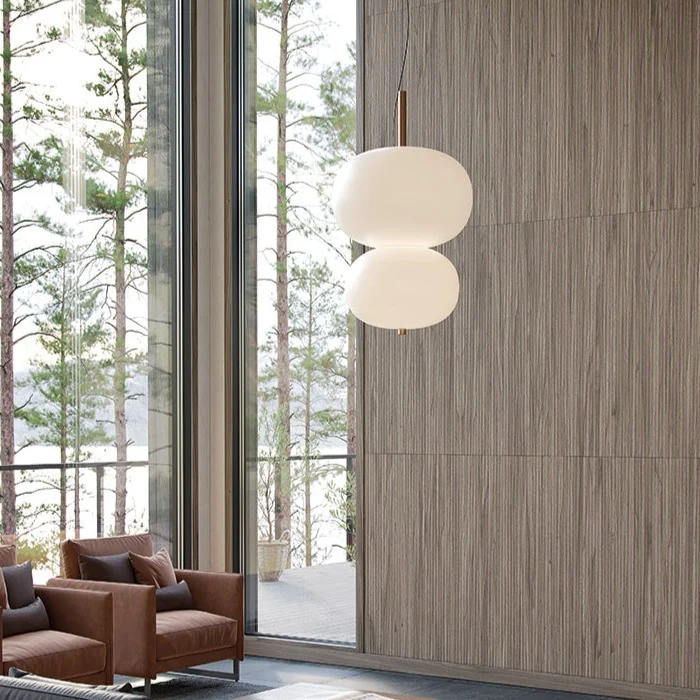 Lámpara de techo colgante bolas LedsC4 Ilargi Doble Lamp LED madera clara 2700K