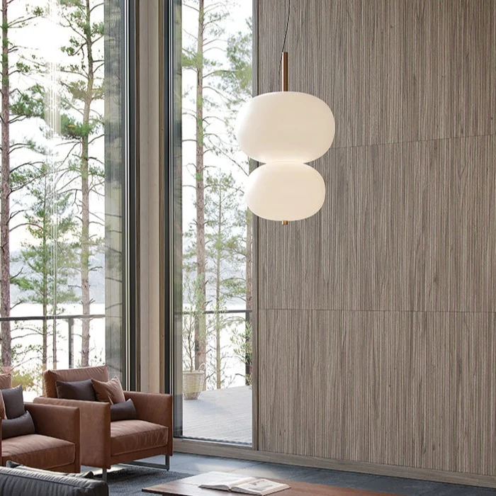 Lámpara de techo colgante bolas LedsC4 Ilargi Doble Lamp LED madera clara 2700K