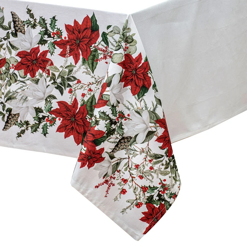 230cm 100% Cotton Ashdene Poinsettia Christmas Holiday Tablecloth 150 x