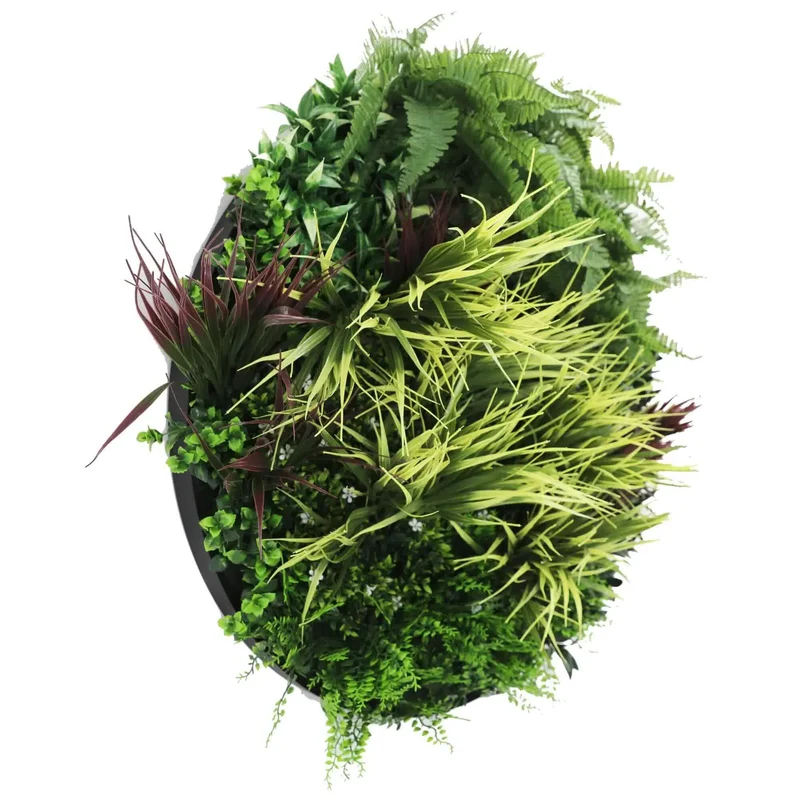 80cm Grassy Fern Artificial Green Wall Disc Black Frame