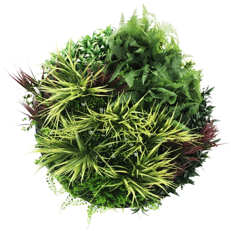 80cm Grassy Fern Artificial Green Wall Disc White Frame