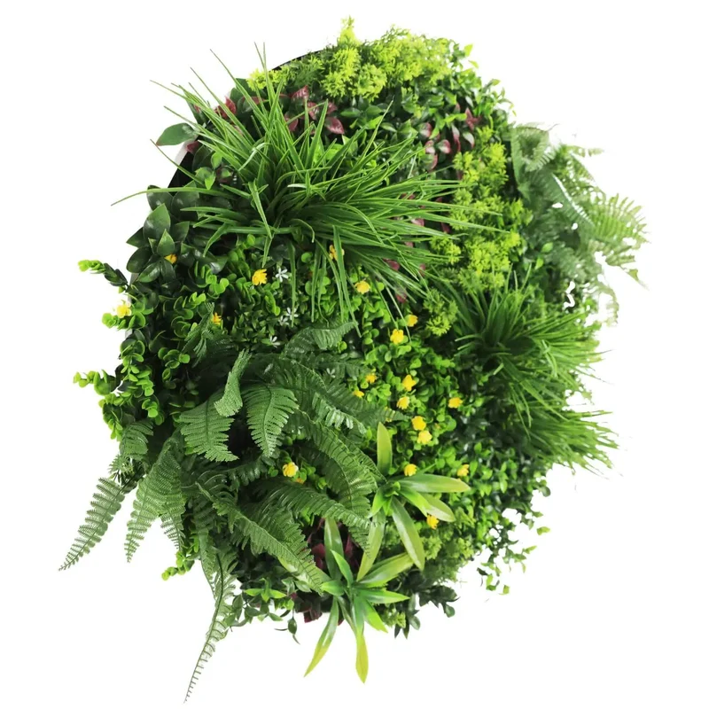 80cm Country Fern Artificial Green Wall Disc White Frame