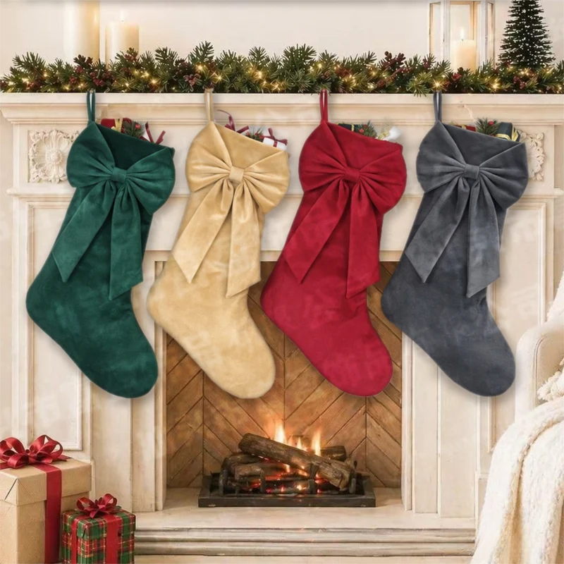 Green 18 Inch Oversized Luxury Velvet Christmas Stocking with Bow & Loop