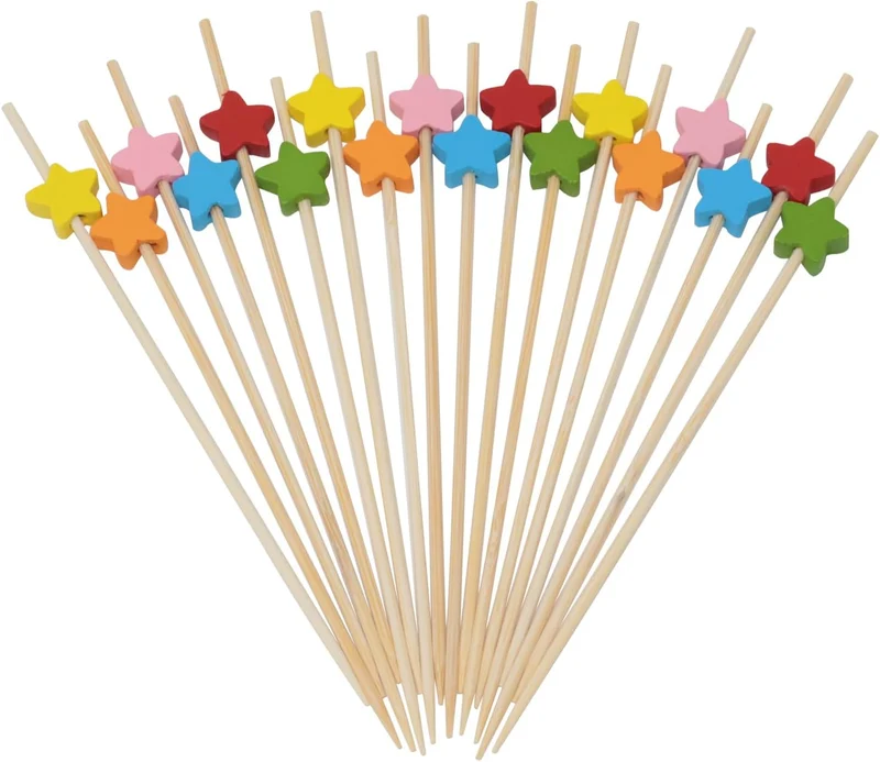 100pc Multicoloured Bamboo Cocktail & Satay Sticks 12cm