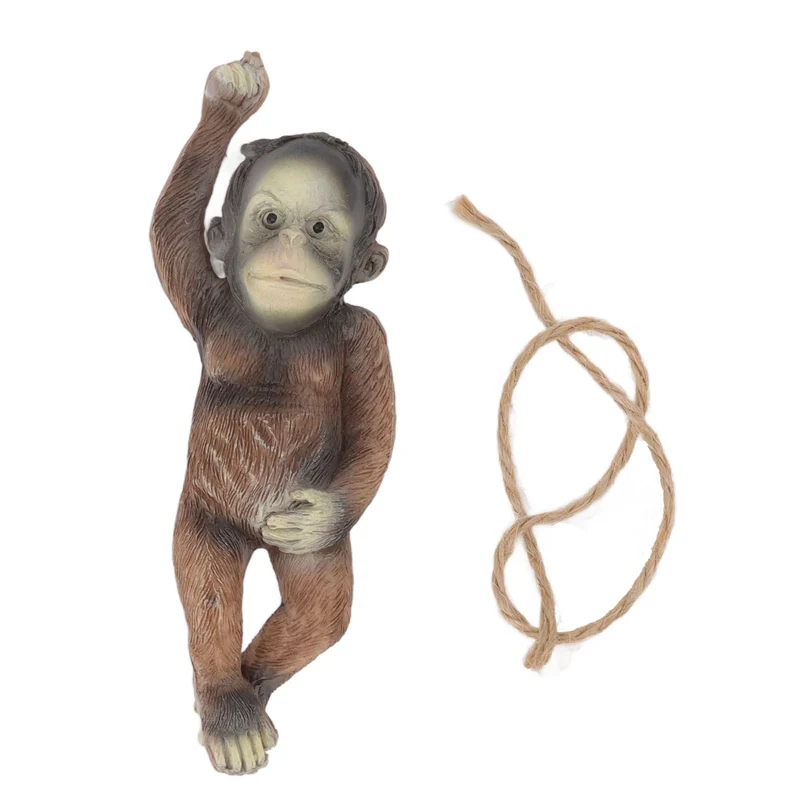 Baby Monkey Hanging Statue Exquisite Carving Resin Brown Monkey