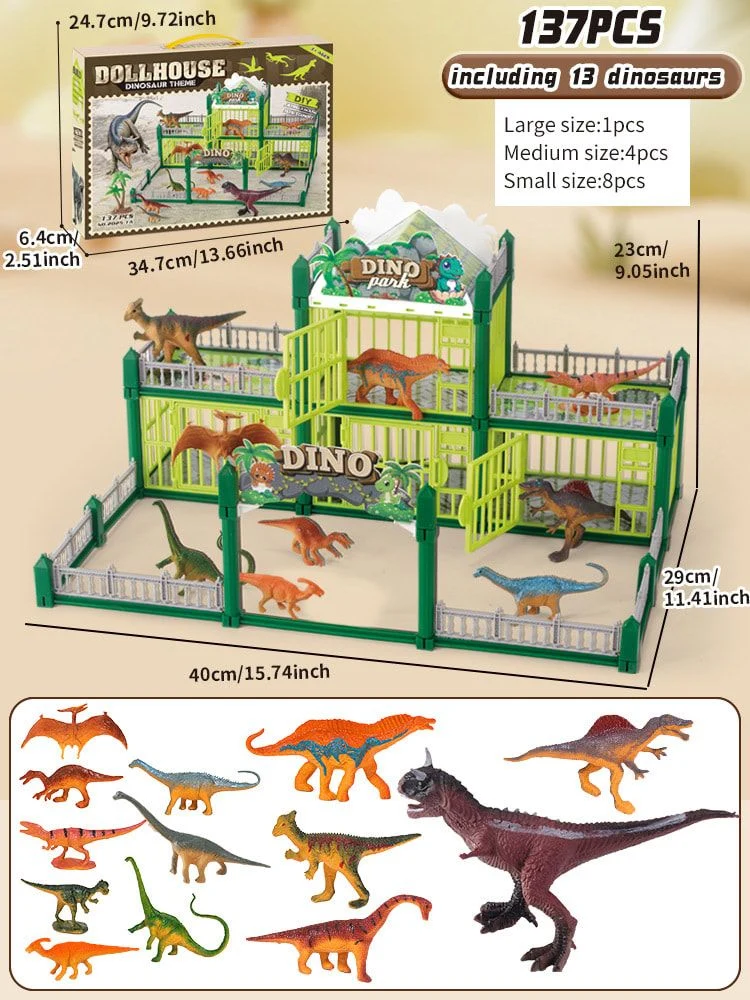 137pc Green DIY Jurassic Theme Park Building Set for Kids