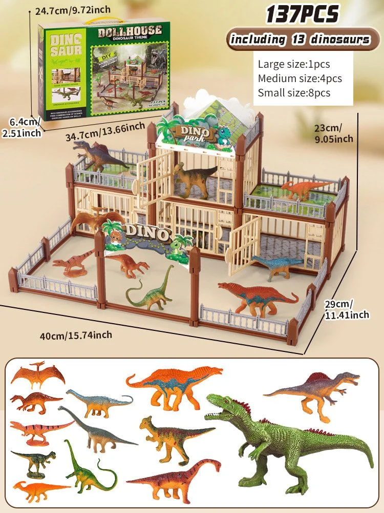 137pc Brown DIY Jurassic Theme Park Building Set for Kids
