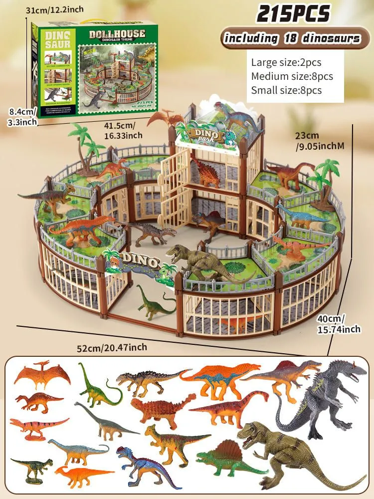 215pc Brown DIY Jurassic Theme Park Building Set for Kids