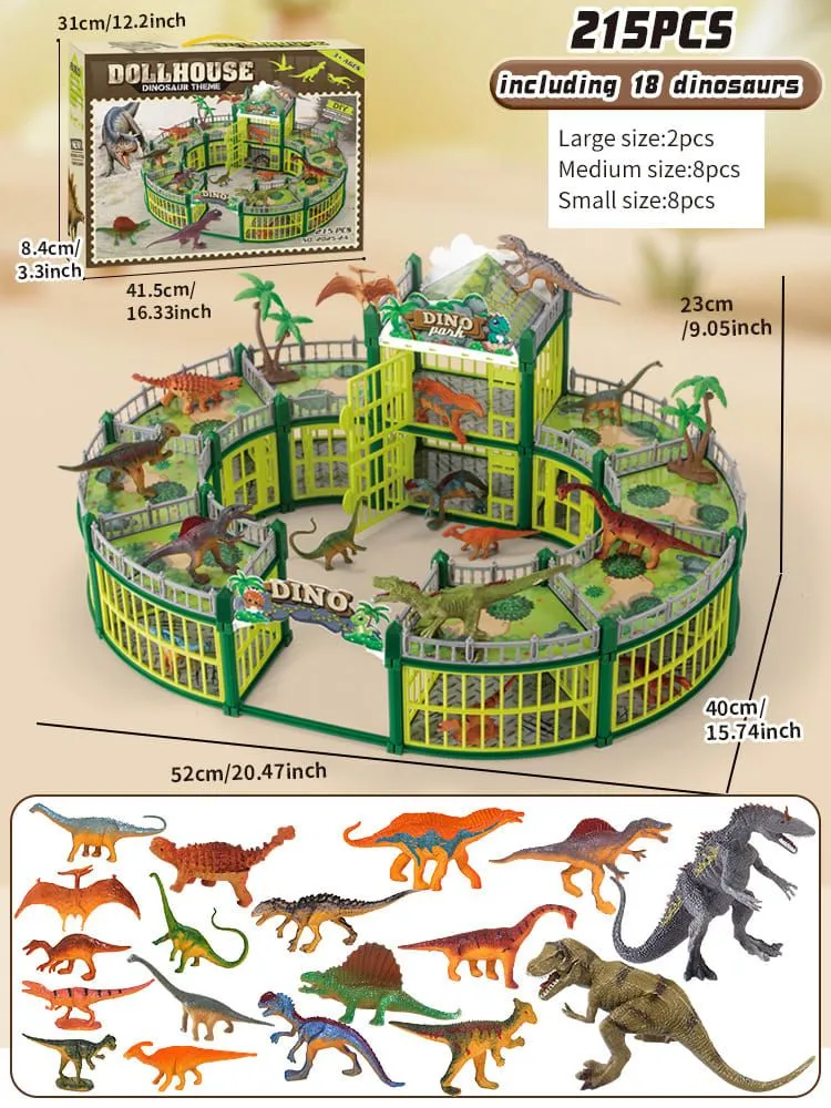 215pc Green DIY Jurassic Theme Park Building Set for Kids