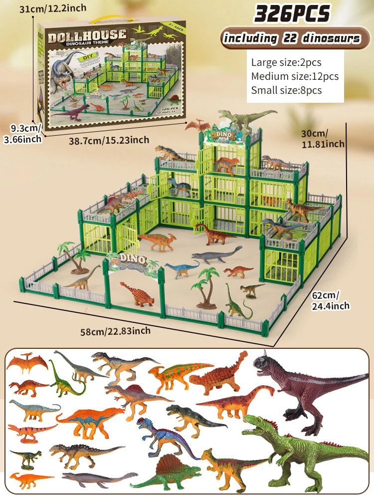 326pc Green DIY Jurassic Theme Park Building Set for Kids