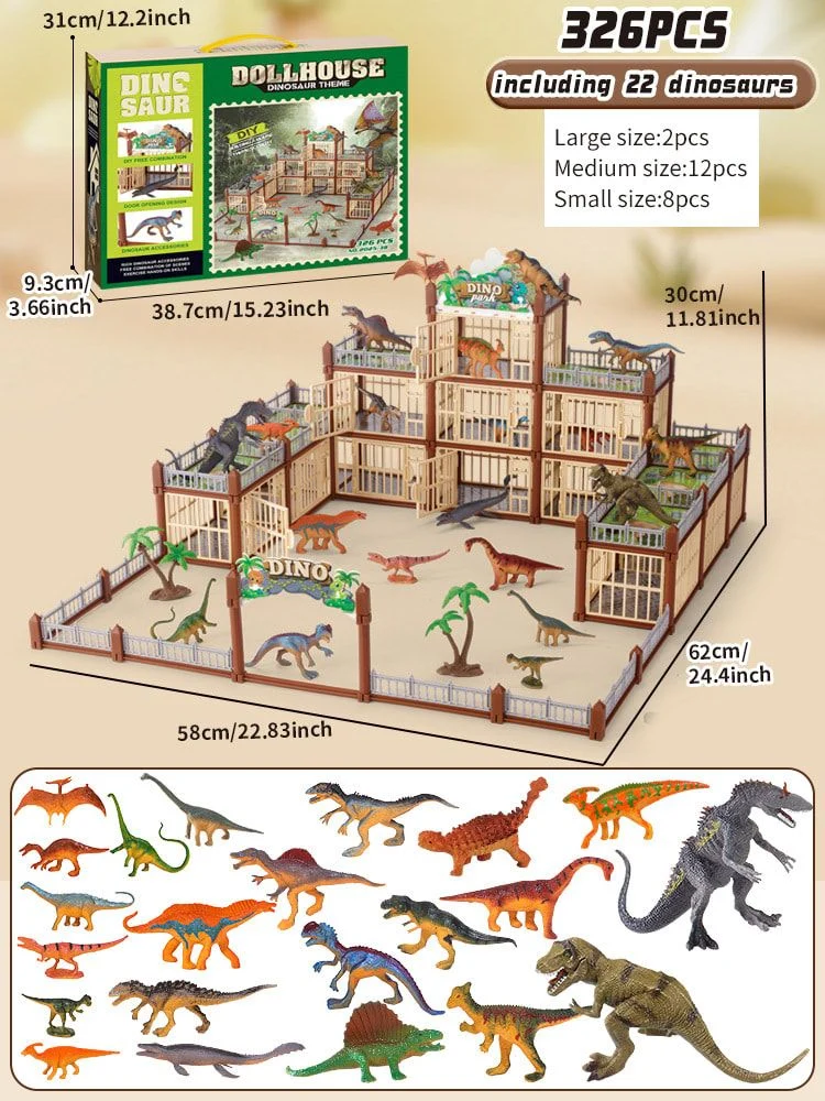 326pc Brown DIY Jurassic Theme Park Building Set for Kids