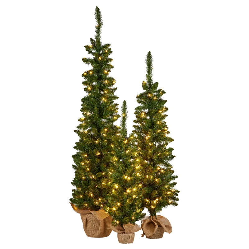 Christabelle Set of 3 Pre-Lit Christmas Trees Green Pine w/LED Lights