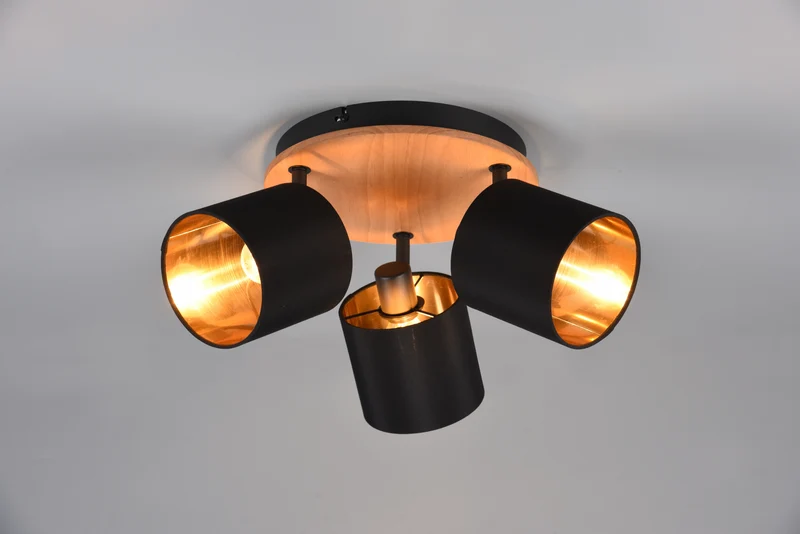 Foco Trio Tommy 3 luces madera y negro y dorado 46,5cm R81333930